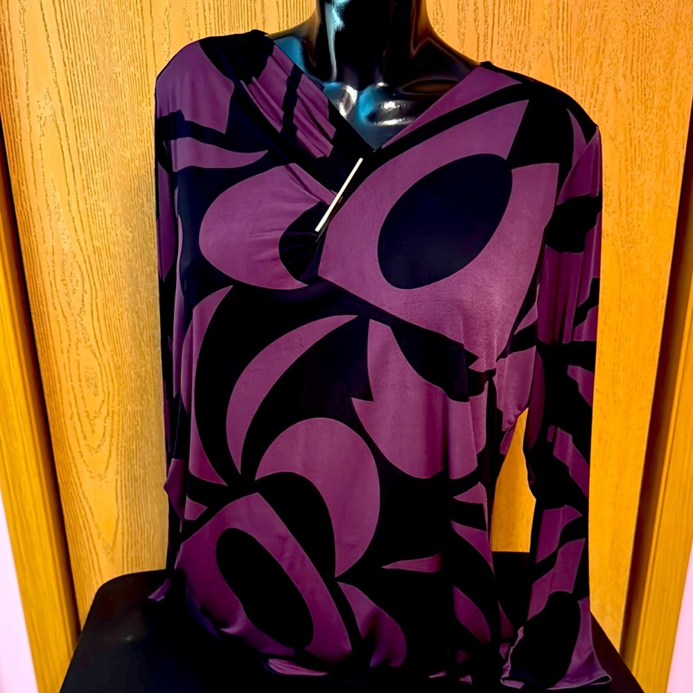 Liz Claiborne Purple and Black Abstract Top